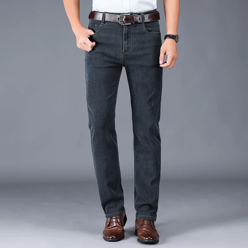 70% OFF Stretch Men's jeans casual Large Size Black Gray High Quality man fashion button zipper classic style High waist Loose trousers