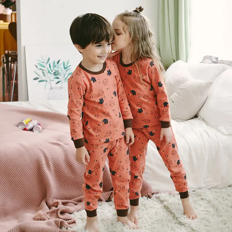 SAILEROAD Children's Pajamas For Girls Cotton Kids Cartoon Cat Pyajamas Set Boys Long Sleeve Pyjamas Pijama Infantil Sleepwear - Цвет: 09131 pingguo