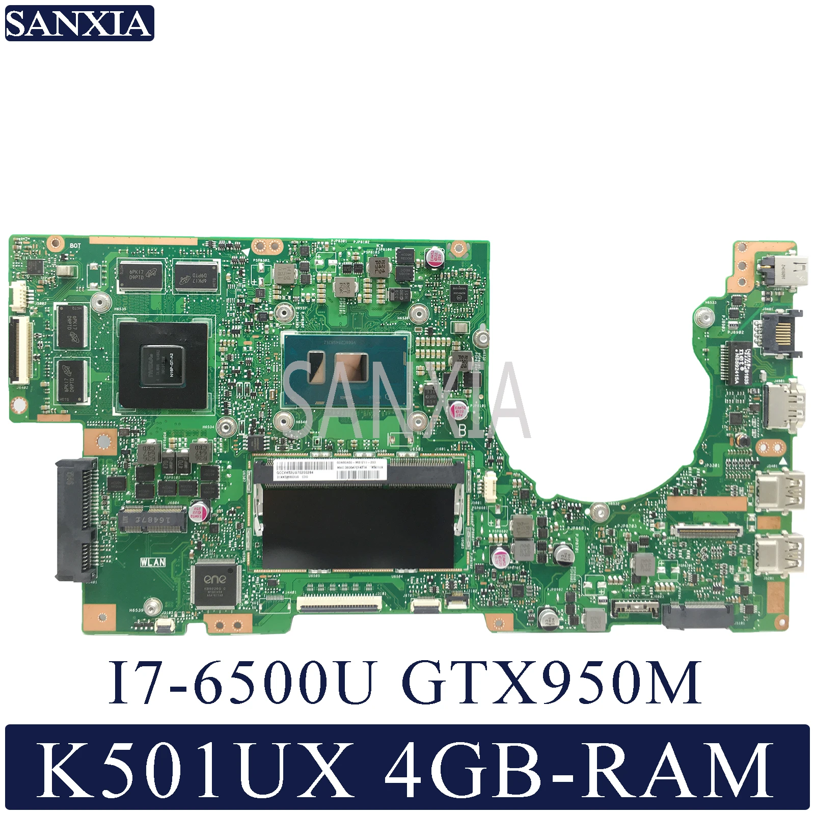  KEFU K501UX Laptop motherboard for ASUS K501UX K501UB original mainboard DDR3 4G-RAM I7-6500U GTX95