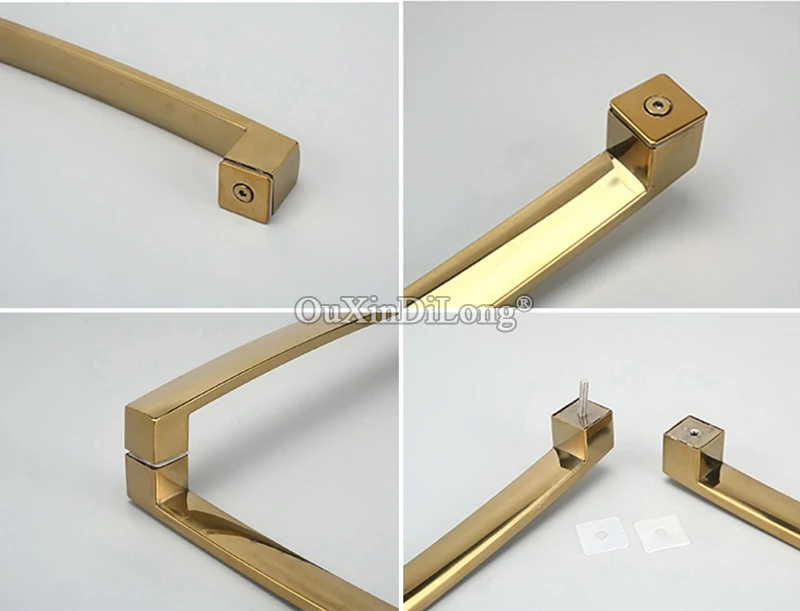 304 нержавеющая сталь душевая стеклянная раздвижная дверная ручка l-образная стеклянная дверная ручка/нажимная ручка, крепление на стекло титановое золото