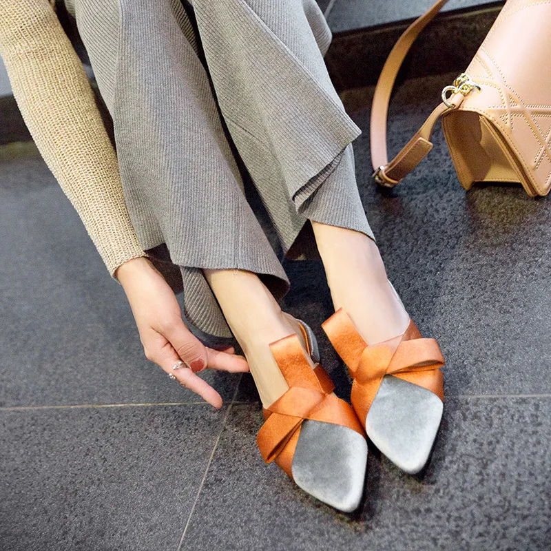 

Shoe 2019 Spring New Style Bow Fashion Closed-toe Lazy Pointed-Toe Low Heel ban tuo xie WOMEN'S Shoes