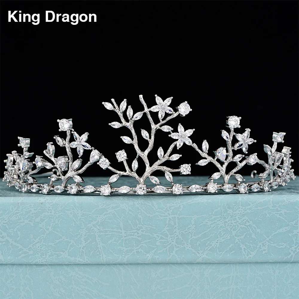 

Luxury Cubic Zirconia Crown Tiara Bridal Jewelry White Gold Color Wedding Bride Hair Accessories CZC-2008