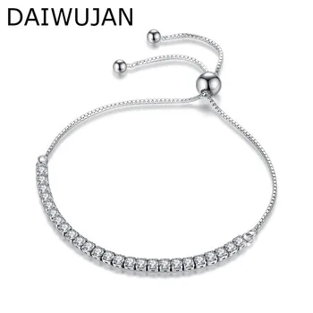 

DAIWUJAN 925 Sterling Silver Clear Zirconia Tennis Bracelets Adjustable Luxury Crystal Armbanden Voor Vrouwen Wedding Jewelry