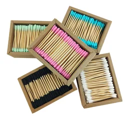 Plastic-Free 200Pcs/Box Double Head Bamboo Cotton Buds Adults Makeup Cotton Swab Wood Sticks Nose Ears Cleaning Health Care Tool
