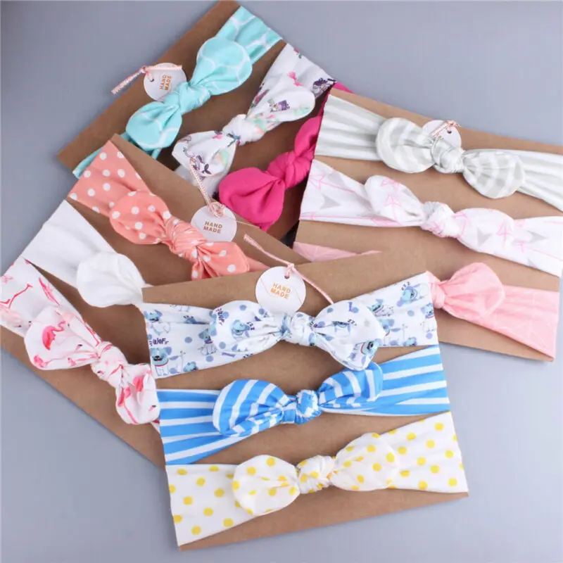 

Newborn 3Pcs Infant Toddler Baby Girl Hairband Flower Print Bow-knot Cotton Headband Kids Cotton Elastic Hair Accessory