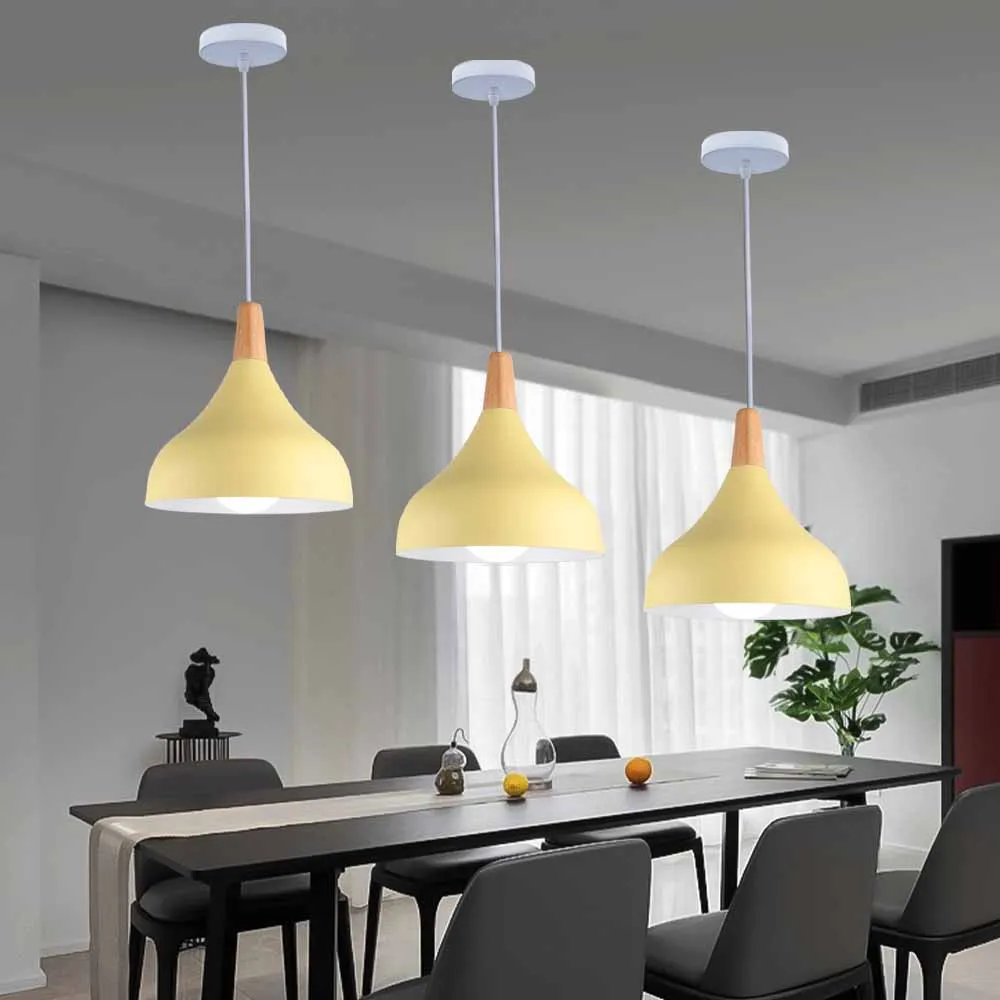 Modern Nordic Simple Wood Pendant Lights LED Hanging Lamp Colorful Aluminum Fixture Kitchen Island Bar Hotel Home Decor E27