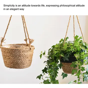 

Garden Natural Wicker Rope Hanging Planter Woven Plant Storage Basket Outdoor Flower Holder Macrame Plant Hangers Home Decor