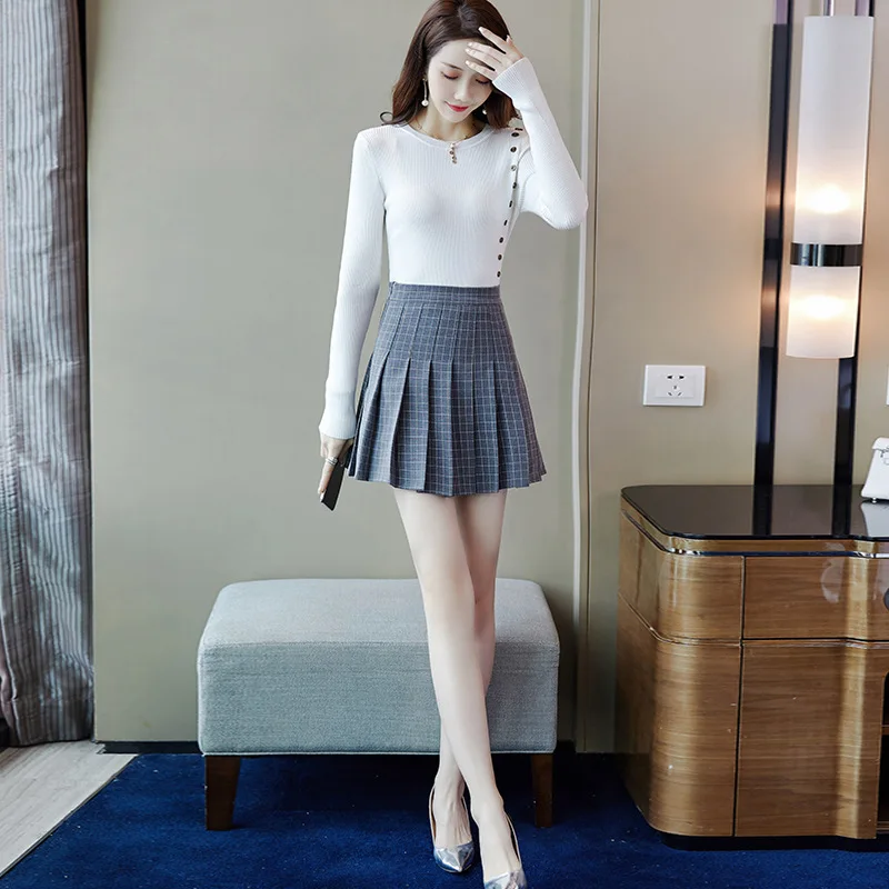 

2020 Spring New Style WOMEN'S Dress Fashion Sweet Set Sweater Pleated Skirt Two-Piece 9490