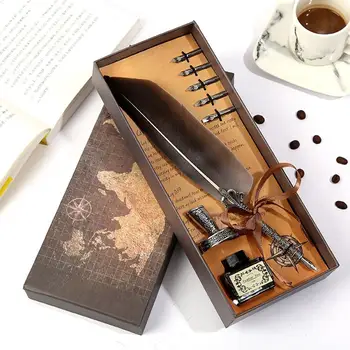 

Luxury Fountain Pen Set Colorful Vintage Feather Pen Classic Calligraphy Ink Pens Dip Quill for Student Writing Pen Gift Box Set