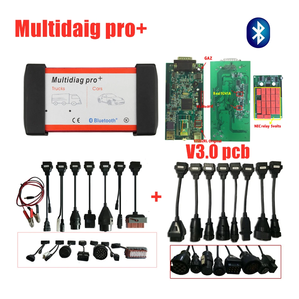 Зеленый PCB 3,0 с Bluetooth MVD multidiag Pro VD TCS C-D-P PRO с автомобилем/грузовиком кабель 2016r0/2015r3 OBD2 диагностический инструмент сканер - Цвет: with bluetooth