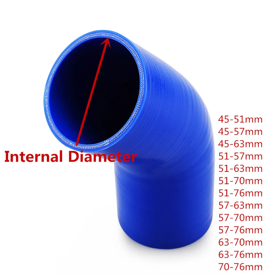 Tuyau Coudé Réducteur En Silicone 45° – Diamètres 38 à 89 Mm, Pour Admission D’air Ou Intercooler