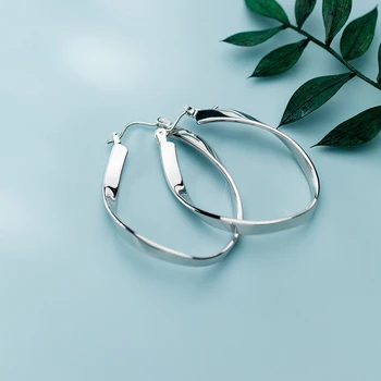 

925 Silver Hoops Earrings Boho Korean Earrings Silver Jewelry Minimalism Brincos Pendientes Vintage Charm Earrings for Women