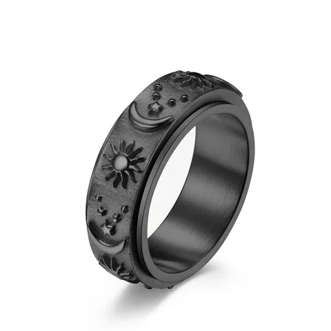 Stainless Steel Sun Moon Star Spinner Ring For Women Men Stress Release Ring Rotatable Fidget Ring Hiphop Biker Jewelry