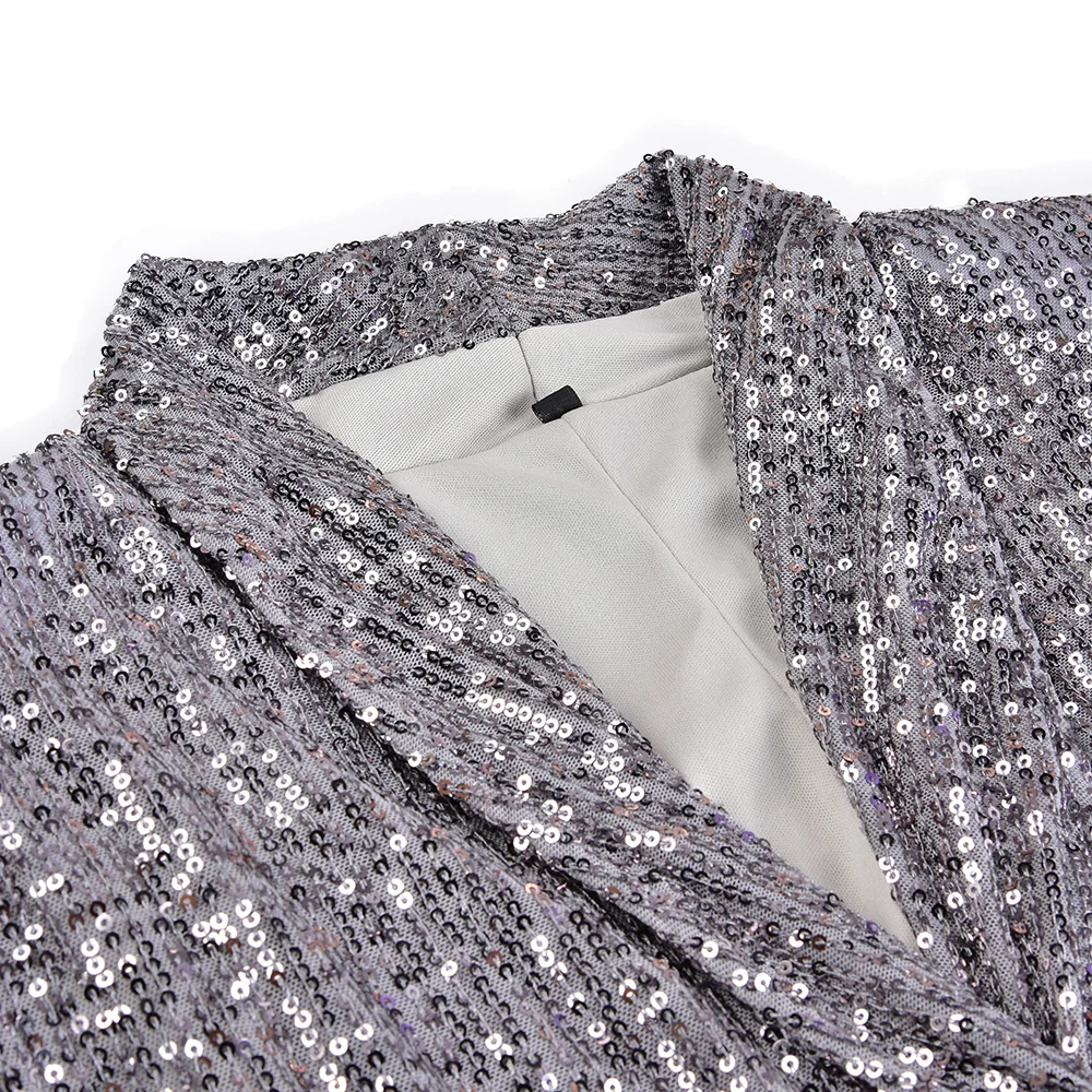 Bling Bling Sequins Blazer Coat Women Double Breasted Ladies Office Jacket Spring Solid Colour Long Blazer mujer Jackets D30 - 4.00057E+12