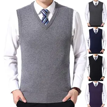 

Mens Woolen Vest Pullovers Casual Vest Winter Solid Color V Neck Sleeveless Knitted Woolen Vest Plus Size Vest Coat Knitwear