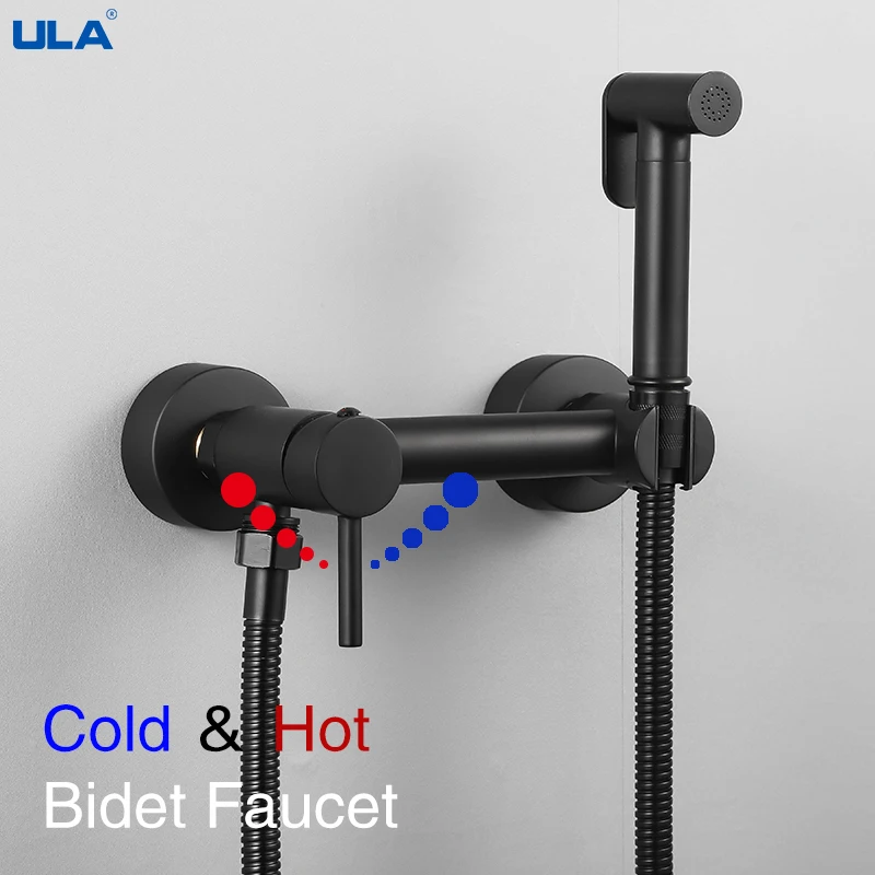 

ULA Brass Black Faucet Bidet Sprayer Bathroom Toilet Bidet faucet Hot Cold Mixer Water Shattaf Valve Jet Set Hygienic Shower