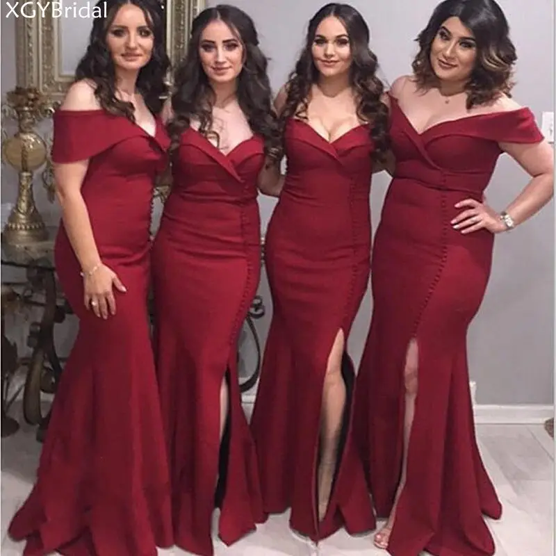 

Платье подружки невесты с разрезом по бокам, платье с открытыми плечами для гостей свадьбы