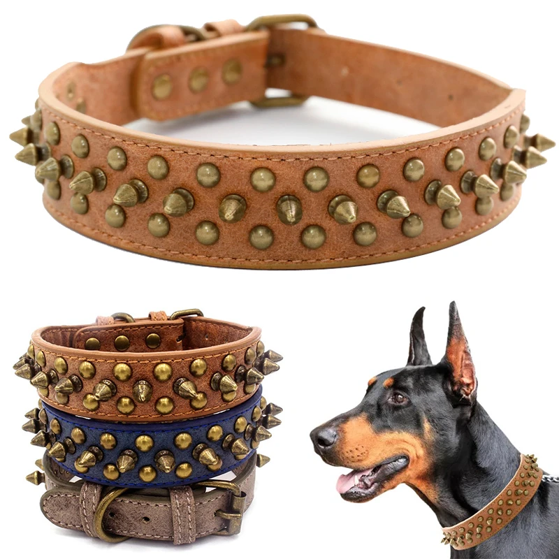 Collar de perro de para perros grandes de bronce clavos tachonado perro grande cadena collares para perro pastor Mastín Pitbull Bulldog| Collares| - AliExpress