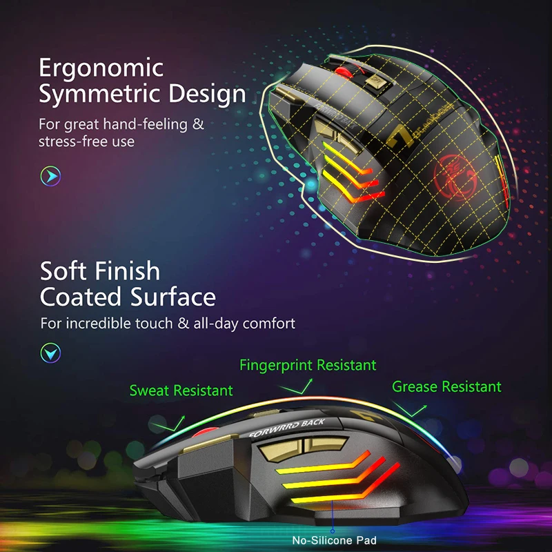 Recargable ratón inalámbrico ratón de ordenador jugador ergonómico ratón de juego USB ratones silenciosos con retroiluminación RGB Mause para PC portátil - Imagen 3