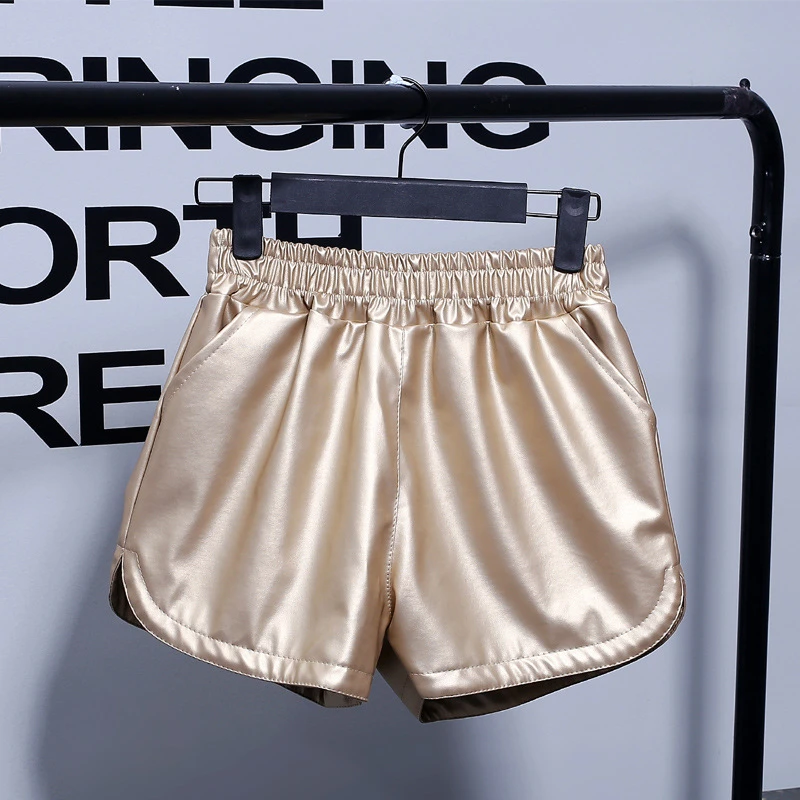 Gold S-XXL размера плюс осень зима теплый из искусственной кожи повседневные женские черные шорты эластичный пояс осенние свободные Карманы Высокая талия шорты - Цвет: Gold