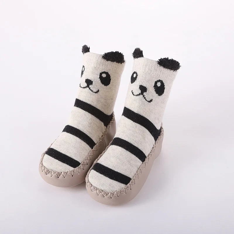 LT01-Panda Весна-Осень-зима, носки детские с рисунками, Нескользящие хлопковые детские носки-тапочки с кожаной подошвой, носки для новорожденных - Цвет: LT01-Panda