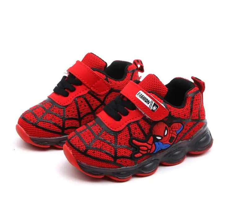 Кроссовки для мальчиков и девочек с изображением Человека-паука; детская обувь с подсветкой; кроссовки; коллекция года; сезон весна-осень; обувь для детей; обувь для маленьких девочек