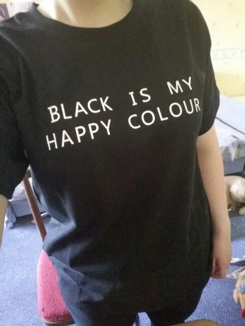 

Black Is My Happy Colour Letters Print Tshirt Women Short Sleeve O Neck Loose T-shirt Ladies Causal Tee Women T Shirt