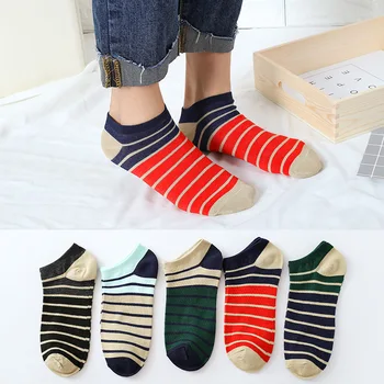 

5 Pairs New Arrival Hot Sale Striped Men Boat Socks Summer Breathable Non-slip Male Ankle Socks
