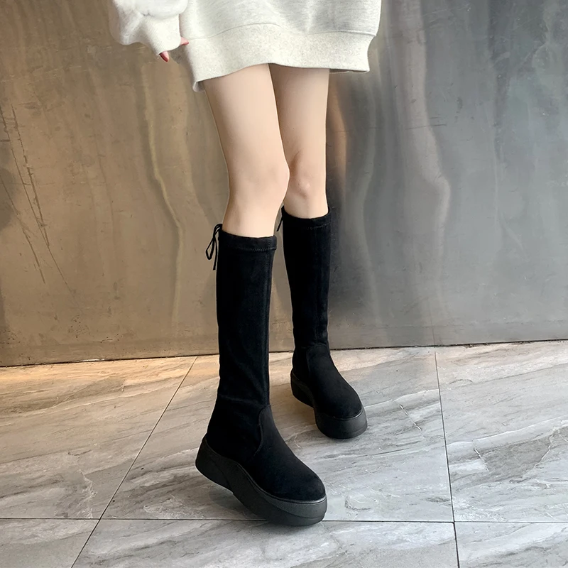 New Over The Knee High Boots Women 6 Cm Winter Slim Flat Platform Boots Ladies Waterproof Casual Women Shoes 3 Style