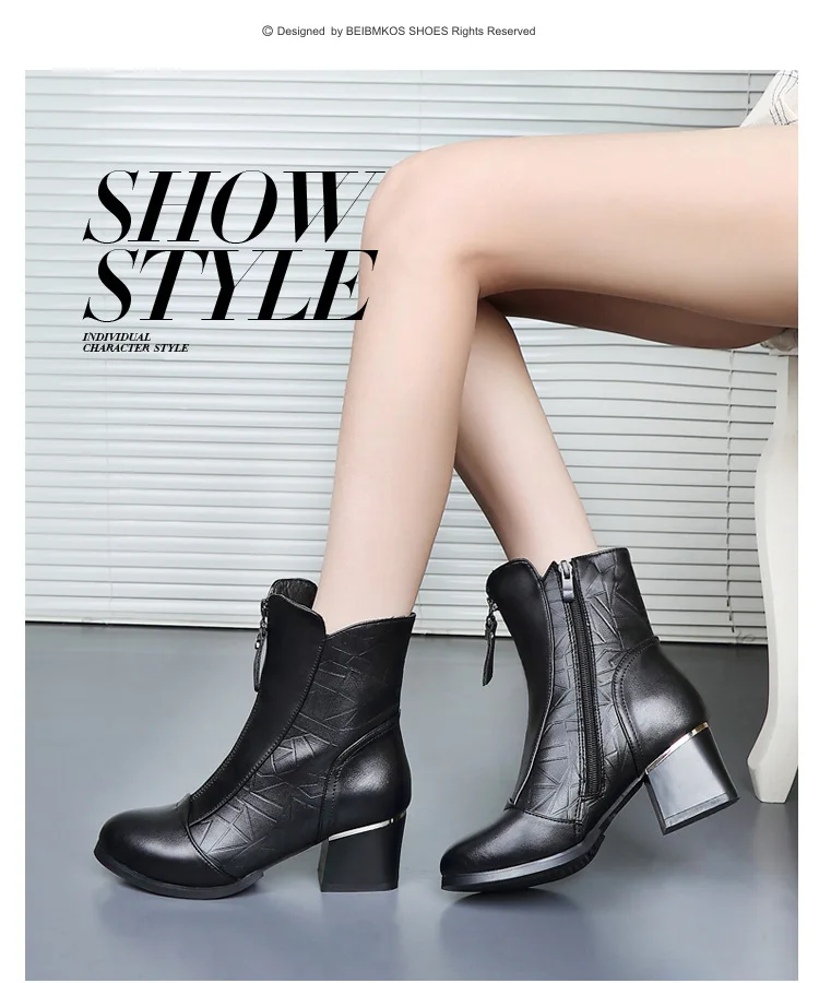 Fashion Genuine Leather Winter Boots Women Shoes Booties Woman Martin Boots Platform Shoes Botines Mujer