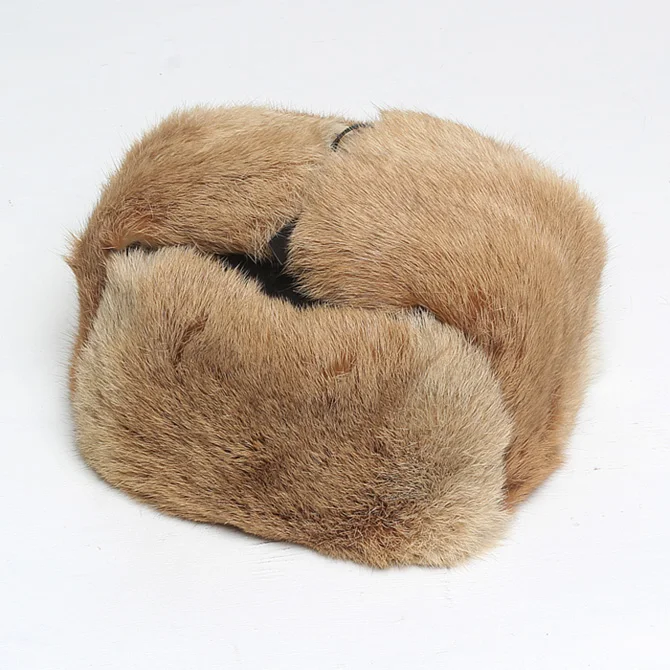 Winter women's natural rabbit fur hats lady 100%genuine real rabbit fur caps brand fashion real Leather hats retail wholesale - Цвет: brown