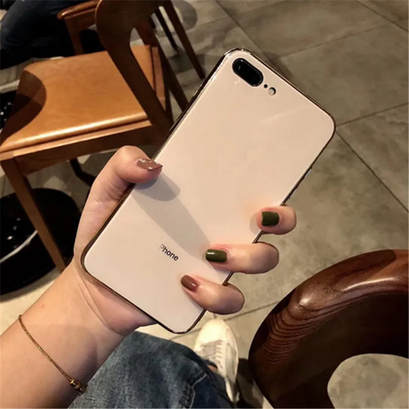 Роскошный Гальваническое стекло чехол для телефона iPhone XS MAX XR X 8 7 6 6s Plus покрытие полное покрытие ударопрочный корпус Caqa с логотипом - Цвет: Золотой