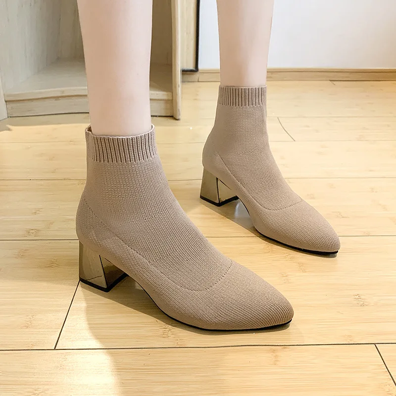 Luxury Style 2022 New Women Fashion Modern Boots Woman Sock Boots Stretch Fabric Breathable Shoes Ladies Loafers Heel High 5.5cm
