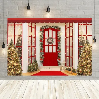 

Avezano Christmas Tree Photography Background Red House Carpet Light Outdoor Decorations Baby Portrait Backdrop for Photo Studio