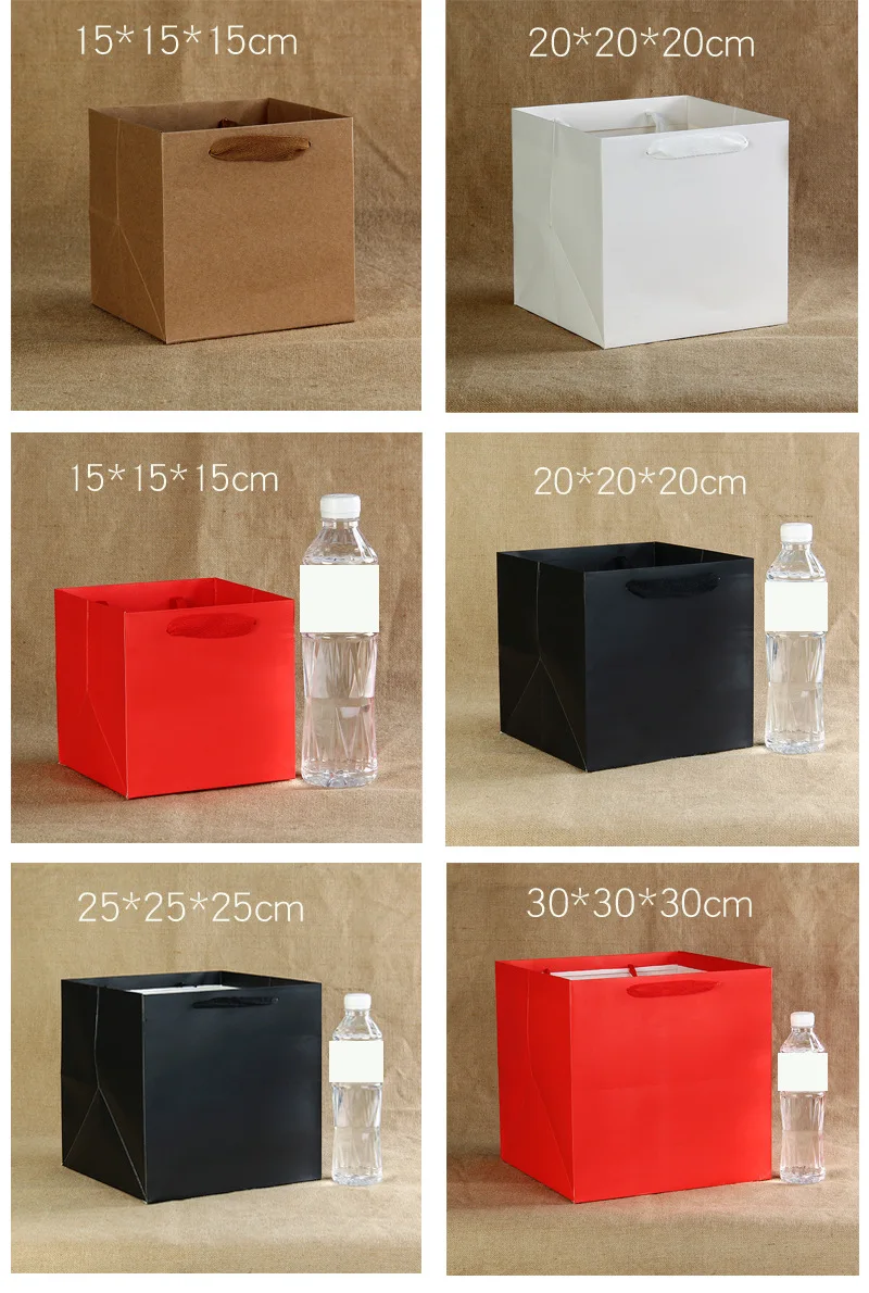 White Black Brown Red Paper Gift Bags Kraft Paper Candy Box With Handle Wedding Birthday Party Gift Package Boxes Gift Cases