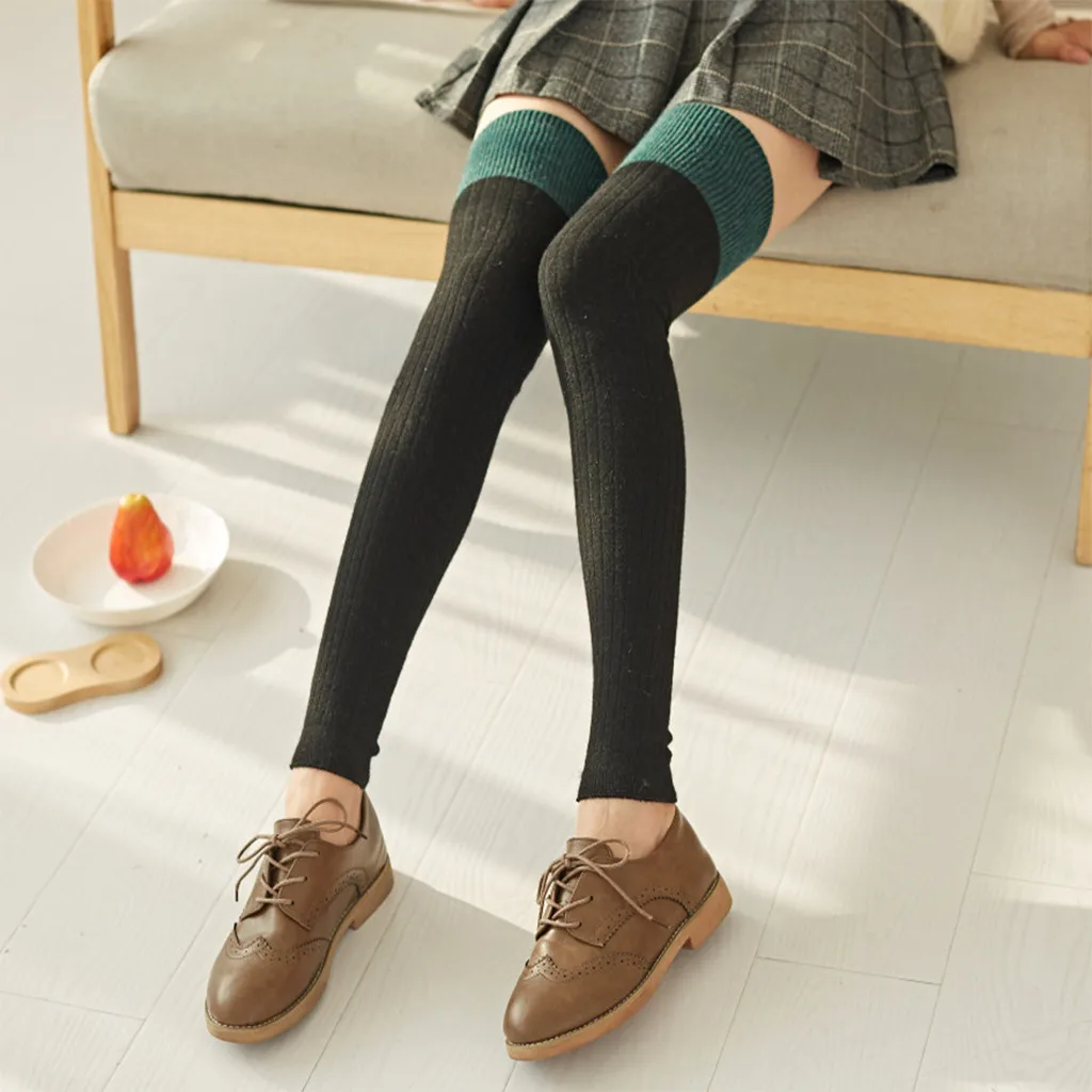 Женские носки, calcetines, для девушек, женщин, до бедра, выше колена, Длинные однотонные чулки, теплые skarpetki rajstopy