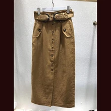 Осень/Зима Новая мода кнопка дикая юбка пояс длиной до середины икры для женщин