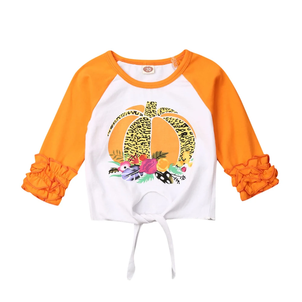 Baby Girl Dress Hapae Toddler Girls Ruffles Denim Splice Halloween Pumpkin Print Princess Dress,Infant Baby Girls Halloween Costume Long Sleeve Baby Outfits