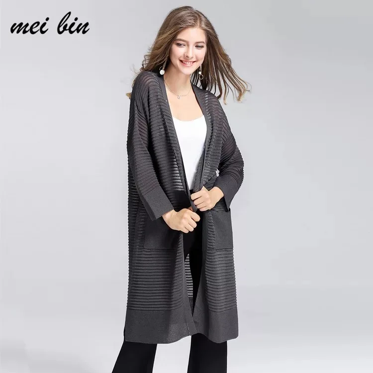 #^Special Price Europe And America 2019 Spring And Autumn New Style WOMEN'S Dress Versatile Long Loose-Fit Crew Neck Knitted Cardigan Solid Colo