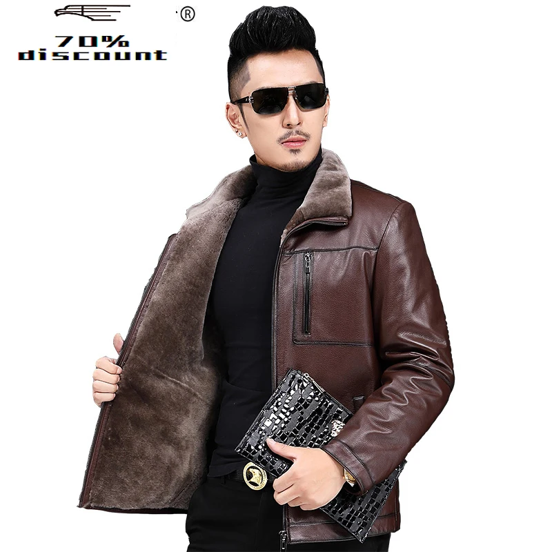 

Winter Warm Slim Jackets Genuine Leather Jacket Men 2020 Fashion Sheepskin Coat Wool Coats Jaqueta De Couro ZL384