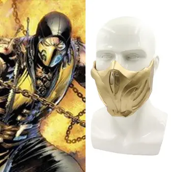 

Mortal Kombat X Scorpion Hanzo Hasashi Sandal Wooden Mask Half Face PVC Masks Adult Man Cosplay Costumes Halloween Party Mask