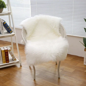 

Hot Oval Fur Artificial Sheepskin Hairy Carpet Living Room Bedroom Rug Skin Plain Seat Pad Fluffy Area Rugs Washable Faux Mat