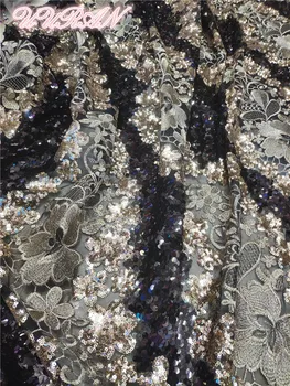

High Quality African Net Lace Fabric with Sequins Embroidered Tulle Lace Fabric for Wedding Fabric Latest Guipure Lace