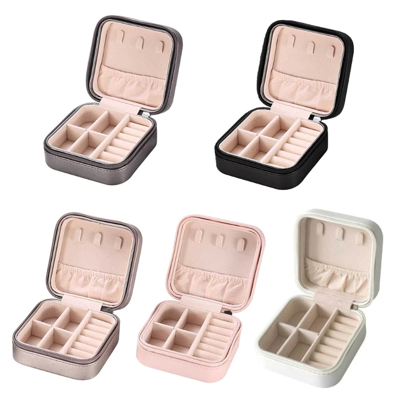 

Protable Earrings Ring Necklace Jewellery Zipper Storage Case Gifts Travel Leather Jewelry Box Organizer Display