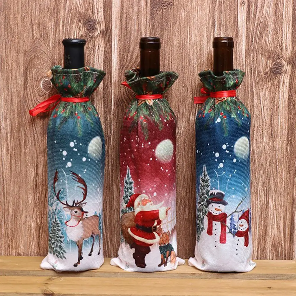 Новогоднее покрытие для бутылки, Рождественское украшение для винной бутылки, Подарочный пакет, Санта Клаус, снеговик, лось, крышка для бутылки для рождественской вечеринки - Цвет: Multi