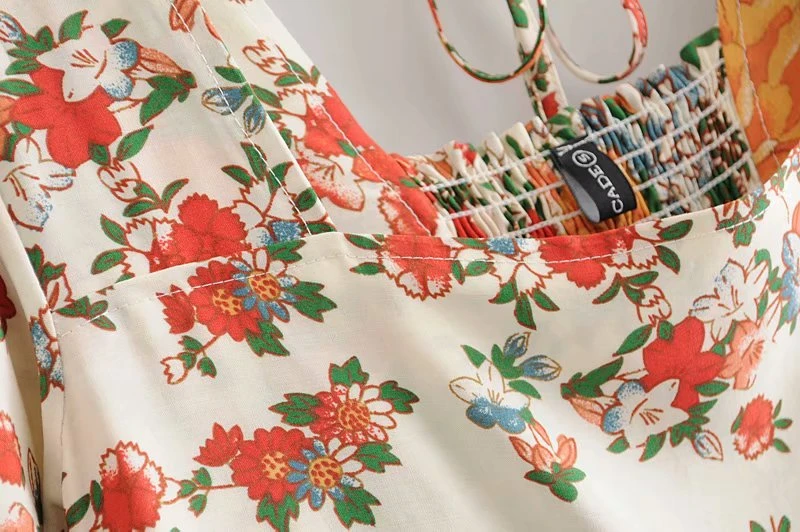 Boho шикарные женские цветочные принты с коротким рукавом оборки пляжные богемные мини-платья женские свободные квадратный воротник вискозное платье