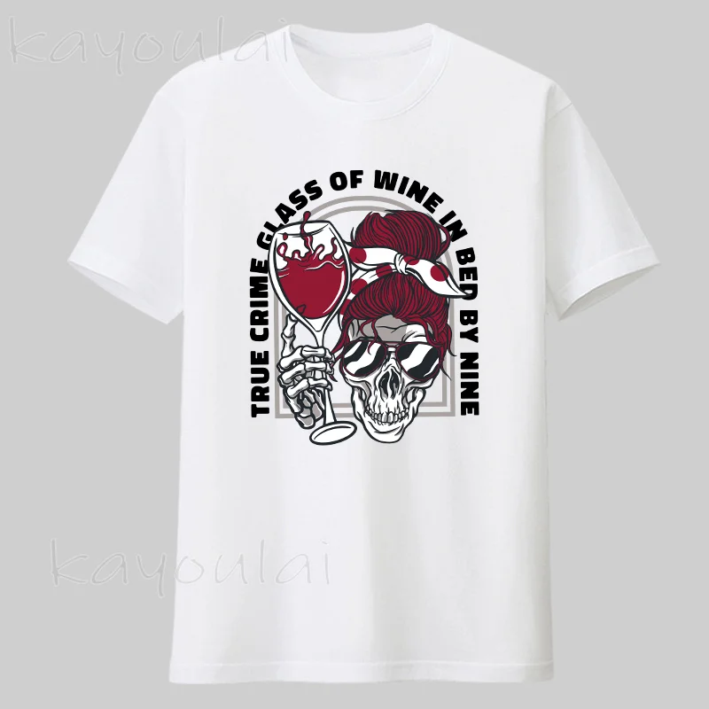 

Wholesale Skeleton Woman And Wine Glass Graphic Harajuku Print T-shirts Men's Summer 100% Cotton Vintage Fashion T Shirt