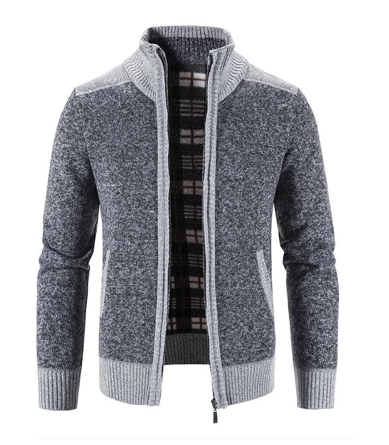 nova jaqueta de retalhos de inverno masculino casaco de malha moda cardigan outerwear manga longa casual grosso fino quente com zíper casacos