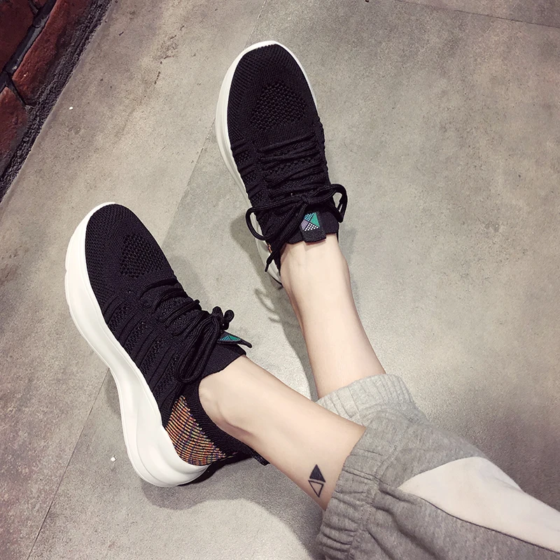 

Black Beige Mesh Stretch Fabric Sneakers Women Comfortable Sock Shoes Women Sneakers Knitted Breathable Casual Shoes Ladies 2020