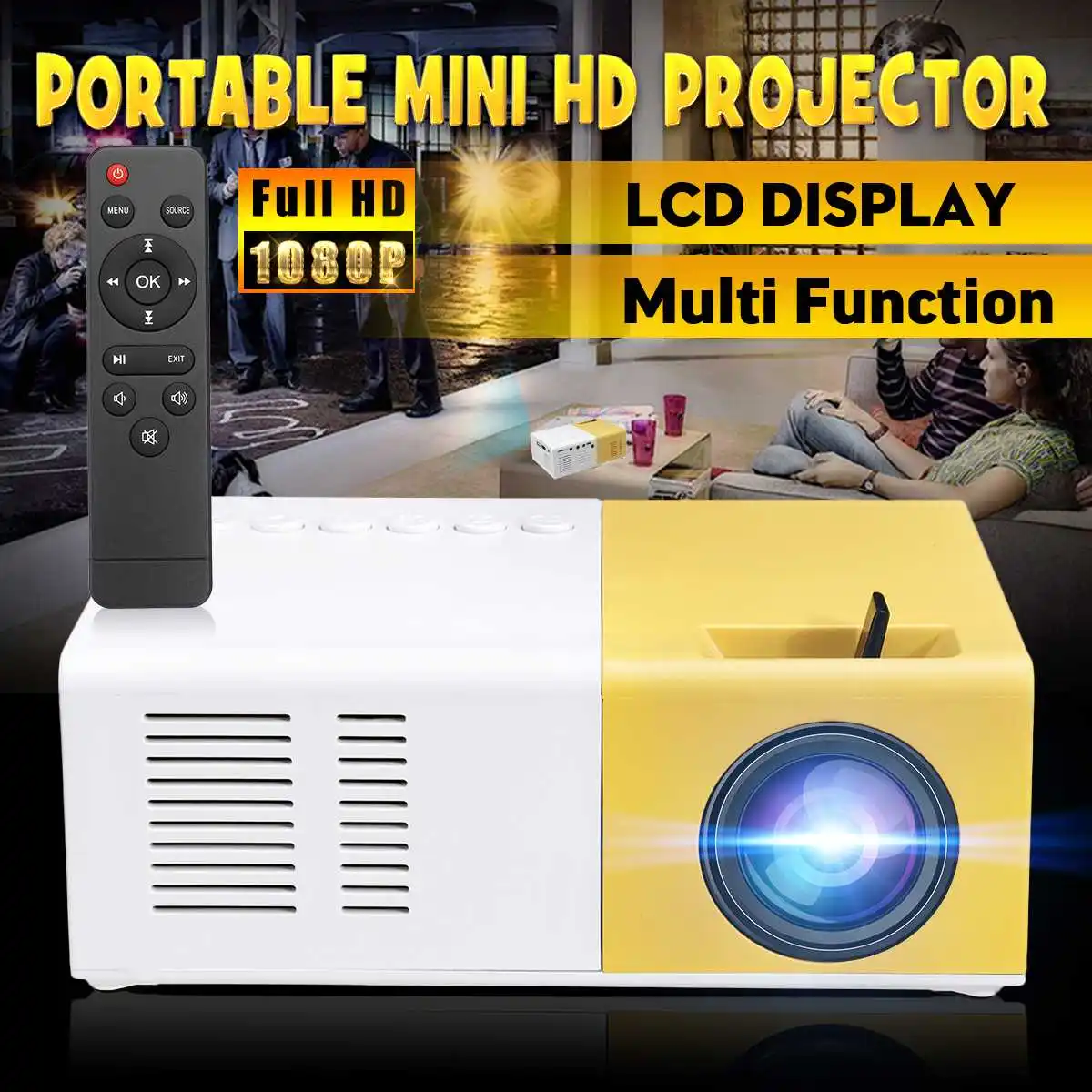 

HD 1080P LED Mini Projector 320x240 Pixels Portable LED Projector Beamer LCD Video Proyector HDMI SD USB AV w/ Remote Control